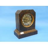 An early 20th century American Mantel Clock, in faux black marble pine case with gilt dial and