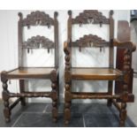 A 17thC-style oak 'Derbyshire' Chair, the chair with Derbyshire back the twin carved horizontal