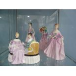 A small quantity of Royal Doulton Figures; comprising 'Heart to Heart', 'Miss Demure', 'April'