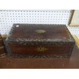 A Victorian cut brass bound rosewood Writing Slope, with inset tooled leather interior, some loses