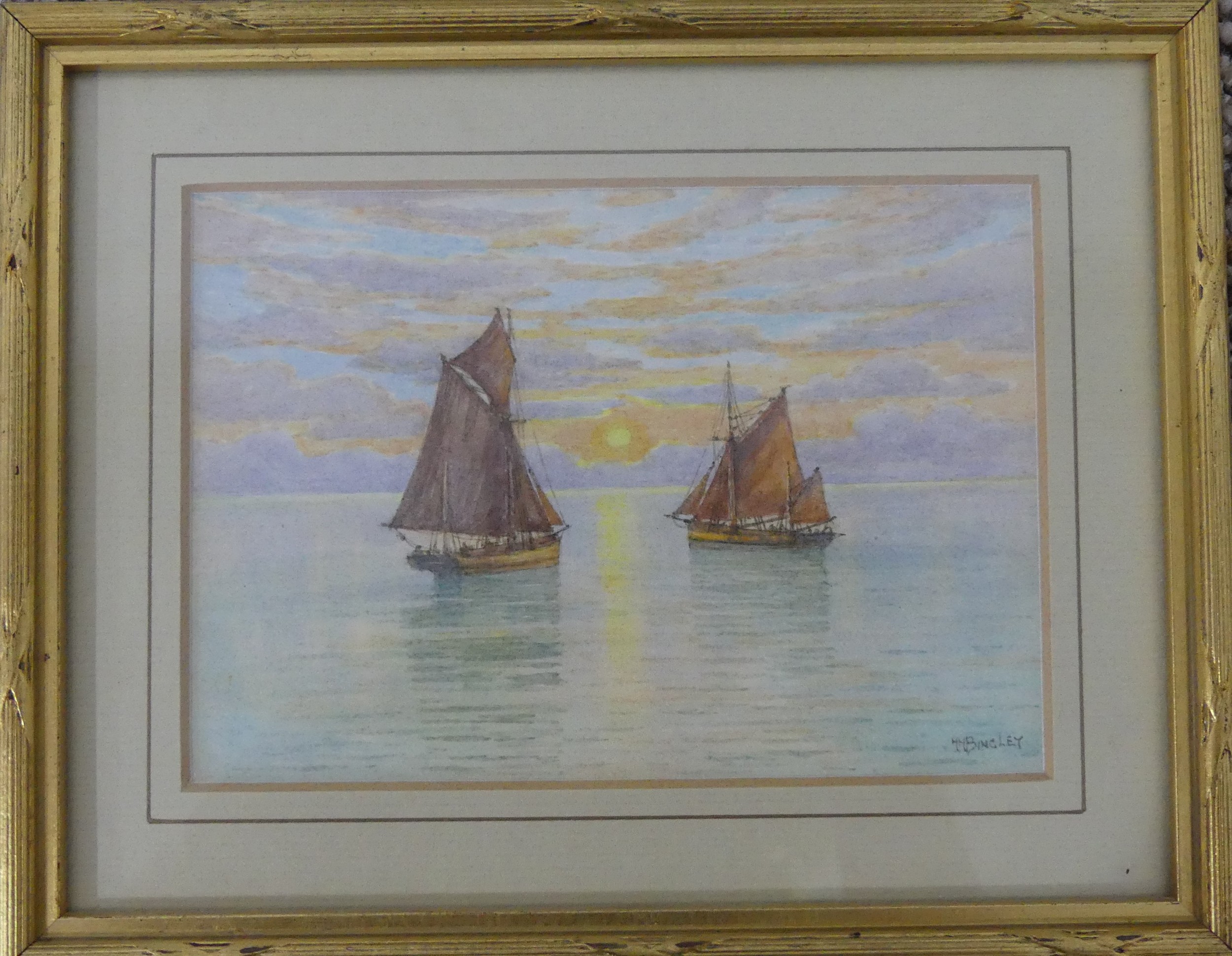 Herbert Harding Bingley (1841-1920), Watercolour of Boats on a calm Sea, signed bottom right,