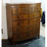 A Heals of Tottenham Court Road mahogany bow-front Chest of Drawers, bearing plaque to top right