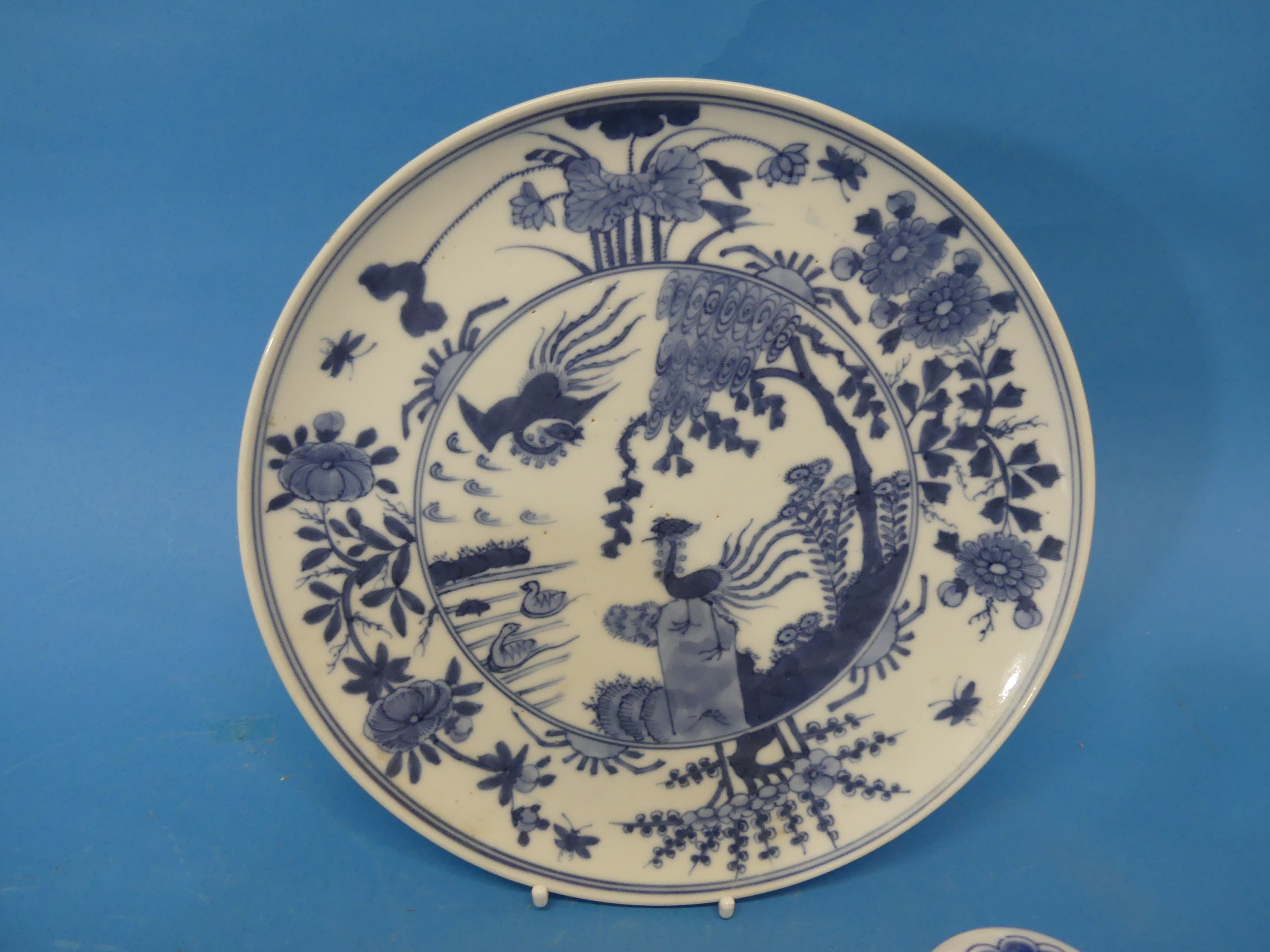 A 19thC Chinese blue and white Plate, decorated with cranes and foliate decoration, together with - Image 5 of 8