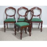 A set of four Victorian mahogany balloon back Dining Chairs, with turned front supports and drop