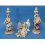 A pair of 19thC Volkstedt-Rudolstadt porcelain Figural Candlesticks, with blue painted mark to base,