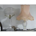 A vintage moulded glass Lamp and Shade, the lamp completely encased with the glass body, 21in (53cm)