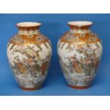 A pair of large 19thC Japanese Kutani Vases, the orange ground decorated with panels depicting