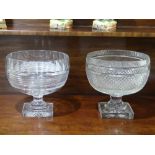 Two antique cut crystal glass footed Bowls, one with hobnail decoration, internal fracture where