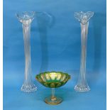 A pair of mid-20thC Glass Vases, the twisted and blown body, with some what of a pouring lip, tall