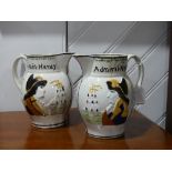 A pair of 19thC Staffordshire Admiral Nelson and Captain Hardy Jugs, the relief moulded jugs