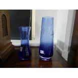 A Caithness Glass blue engraved Sleeve Vase, with original sticker, 9½in (23cm) high, together