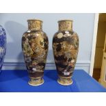 A pair of Japanese Satsuma Vases, one repaired, height 18in x width 8in (46cm x 20cm) (2)