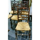 A set of four ash and elm ladder-back Dining Chairs,