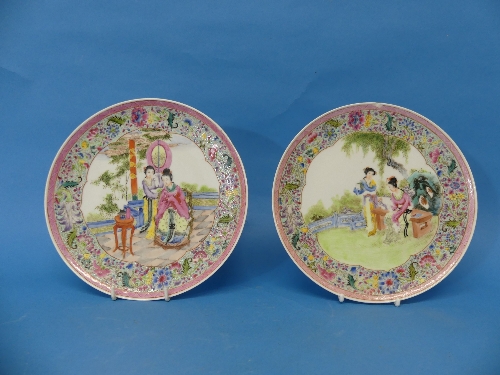 A pair of early 20thC Chinese porcelain Wall Plates, one chipped, red character mark to base, - Image 4 of 8