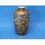 An early 20thC Japanese Satsuma Vase, depicting characters' faces, dragons and temples, with a