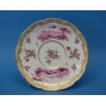 A Hochst porcelain Cabinet Plate, decorated in floral sprays and gilt rim, with gilt mark to base,