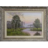 W J Alberts (Dutch, 1921-1990) Sunset scene Oil on Canvas, signed to bottom left, framed, 16in (