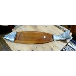 A retro teak and pewter Salmon Dish, 36in (91cm) long.
