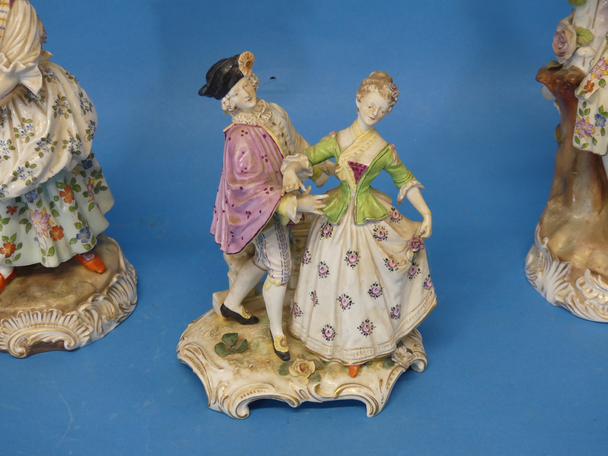 A pair of 19thC Volkstedt-Rudolstadt porcelain Figural Candlesticks, with blue painted mark to base, - Image 3 of 8