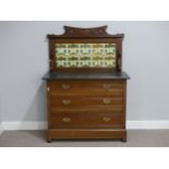 An Edwardian mahogany Dressing Chest/Washstand, with marble top and Art Nouveau style tiled