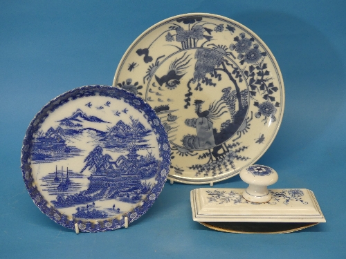 A 19thC Chinese blue and white Plate, decorated with cranes and foliate decoration, together with - Image 2 of 8