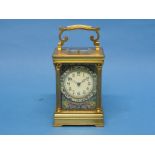 A late 19th century French enamel and gilt-brass striking Carriage Clock, with push button repeat,