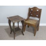 An early 20thC Liberty & Co carved Japanese two tier Side Table and matching Hall Chair, each
