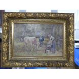 19th Century School, Oil on Board, Farmyard Scene,