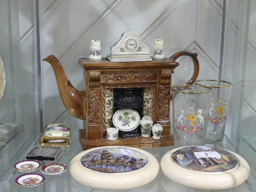 A quantity of Mixed Ceramics, including two Victorian Potlids, a Portmeirion 'Fireplace Teapot' (