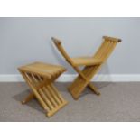 Contemporary design: a craftsman-made folding light wood Savonarola style Chair with matching Stool,