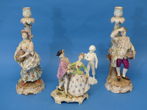 A pair of 19thC Volkstedt-Rudolstadt porcelain Figural Candlesticks, with blue painted mark to base, - Image 2 of 8