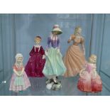 A Royal Doulton 'Grandmother's Dress' Figurine, together with 'Tootless', 'Rose' and 'Polly' all