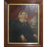 20thC School, large Oil on Canvas, Portrait of a Woman, the seated woman, depicted next to a