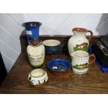 A Wesuma pottery Sleeve Vase, together with a Torquay pottery Ashtray and four pieces of