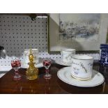 A small quantity of mid 20thC Worcester Christening Mugs, comprising three Mug and Saucer, all