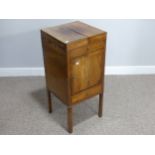 A Georgian inlaid mahogany Washstand, the top opening to reveal fittings for a basin, above a pot cu