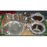A pair of silver plated Bottle Coasters, with pierced sides and rims moulded with vine leaves,