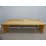 Contemporary design: a craftsman-made large light wood Coffee Table, constructed in two separate