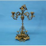 An early 20thC Art Nouveau brass two-branch Candelabra, decorated with three swans at the base,