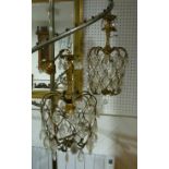 A pair of Italian lattice-work brass metal and crystal glass drop Chandeliers, 24in high x 10½in
