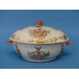 An 18thC Chinese Export Armorial porcelain Soup Tureen, decorated with gilt floral sprays, with