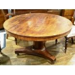A Victorian mahogany circular tilt-top Table, with tripod base and octagonal stem, ceramic