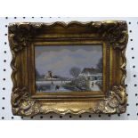 H van der Heyde (Dutch, 20th Century) Winterscape Oil on Board, signed to bottom left, framed.