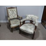 Edwardian mahogany parlour Armchair, with buttoned upholstery, and an Edwardian tub-shaped armchair,