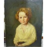 20th century School, Portrait of a red-haired boy wearing a white shirt, half length, oil on canvas,