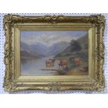 19thC School; A pair of highland scenes Oil on Canvas, signed A Wright, one depicting Dawn, the