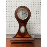 An early 20thC mahogany cased Balloon Mantel Clock, with Jasperware Plaque inlay, 7½in (19cm) wide x