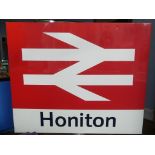 Railwayana; A British Rail 'Honiton' station metal Sign, this would have been situated at the top of
