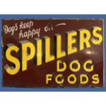 An early 20thC "Spillers Dog Food" enamel advertising sign, with yellow 3D effect lettering on brown