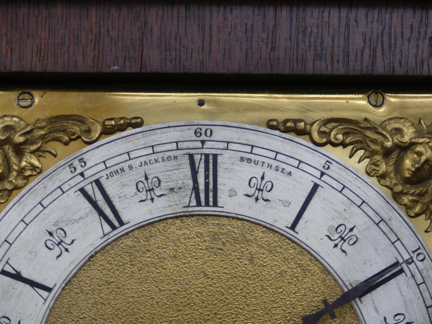 A late 19th century striking Bracket Clock, in architectural oak case with brass mounts, the 6in ( - Image 5 of 8
